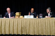 The panel included Gordon Mott, Ajay Patel and David Savona.