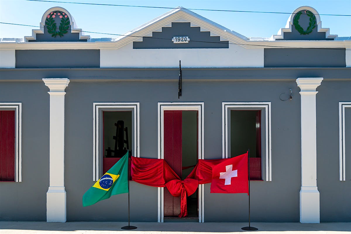 The exterior of the factory before the ribbon-cutting ceremony.