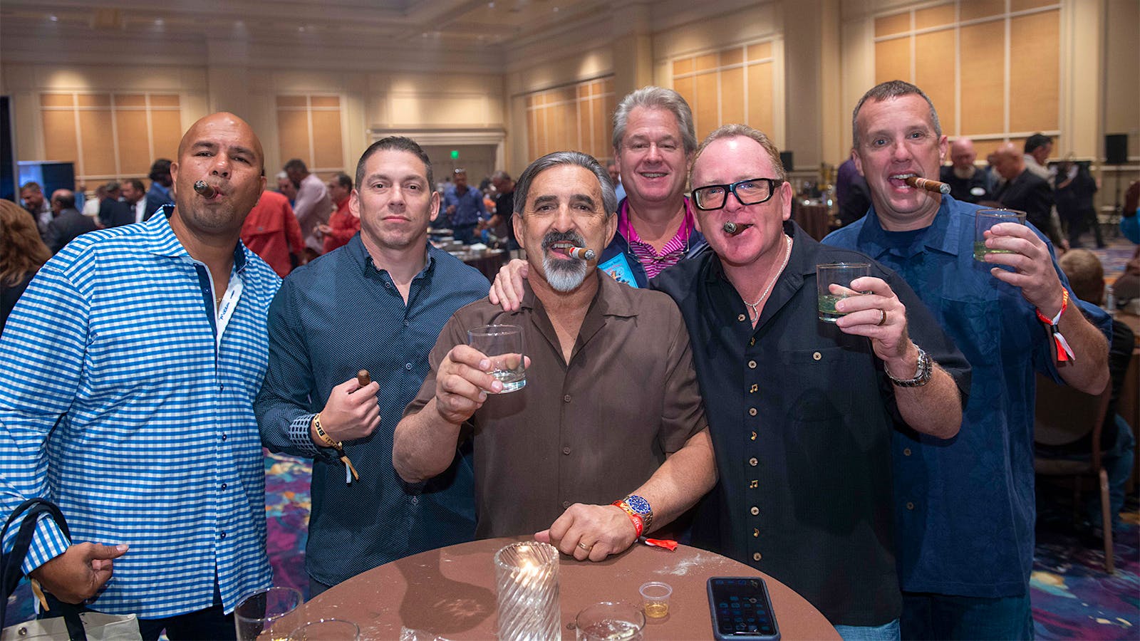 Friends Cliff Abney, Al Bertieri, Ben Laparne, Theron Tilgner, Kaare Hunt and Mike DeWitt toast to the Big Smoke.