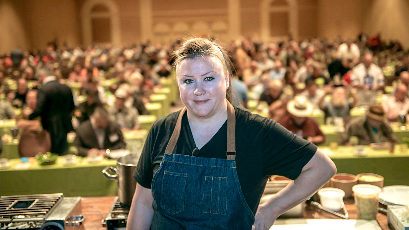 Chef Nicole Brisson ready to perform a cooking demonstration for the Sunday morning crowd.